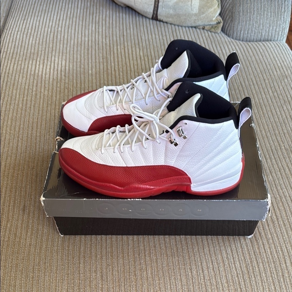 Jordan 12 (2009) White and Cherry High-Top Sneakers - Picture 2 of 5